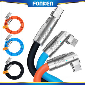 FONKEN 180° Rotatable 120W 6A Gaming Fast Charging Cable Liquid Silicone Type-C Quick Charger Data Cord For Xiaomi i-Phone USB Bold Data Wire 1.2M