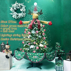 170cm Xmas Decoration Lighted Musical Umbrella Base Electric Artificial Snowing Tree Christmas Tree