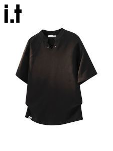izzue | Black V-Neck Stylish Patchwork T-Shirt
