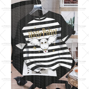 Hot Toys | Harry Potter Boys and Girls Broom Pattern 3D Printed Fashion Stripe Loose Short Sleeve T-shirt Children/Adults Summer Casual Top