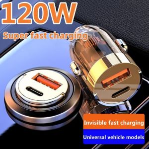 120W USB+Type C Car Charger PD20W USB C Mini Pull Ring Car Phone Adapters For Iphone 16 15 Samsung HUAWEI XiaomiMobile phone