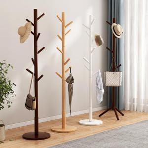 Simple Stand Wooden Clothes Hanger Indoor Bedroom Living Room Wall Mounted Single Rod Freestanding Coat Hook Rack Home Use