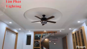 Quạt Trần Đèn Led 5 Cánh Gỗ Trang Trí Sảnh Phòng Khách Cao Cấp QT5216 Ngọc Thắng (Kèm remote)