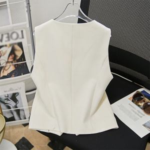 Womens Suit Vest Sleeveless Commute Casual Waist-Cinching Small Vest Fashionable V-neck Single-button Closure Solid Color