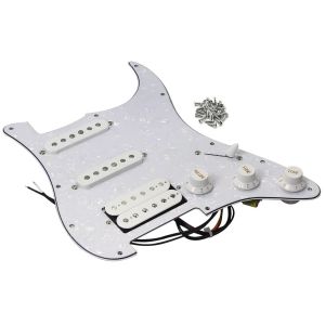 FLEOR | FLEOR White Pearl SSH Prewired Pickguard Alnico 5 Pickups Wiring Harness Kit for HSS ST Guitar