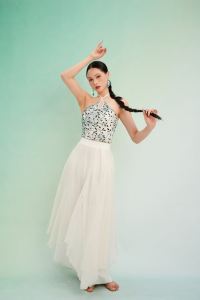 SOSO Original Design Leaf Print Neck Hanging Strap Dancewear Inner Wear Jazz Set Womens Short Vest Belted Plants Floral Pattern