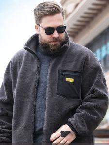 Lamb Velvet Thickened Winter Coat for Men with Hood Loose Fit Fleece Lined Large Size Fat Lad Jacket Youth Casual Style