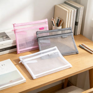 1pc/A5 Simple transparent mesh file bag Data storage bag Grid zipper bag.