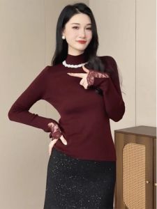 เสื้อชั้นในถักคอสูงครึ่งตัวผู้หญิง แขนยาว ทรงเข้ารูป ดีไซน์เก๋ไก๋ เสื้อชั้นในผ้าฝ้ายผสมโพลีเอสเตอร์