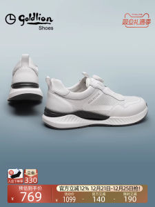 Goldlion Mens Casual Shoes Spring Autumn Low Heel round Toe Breathable Leather Wear-resistant Sport Shoes Button Design