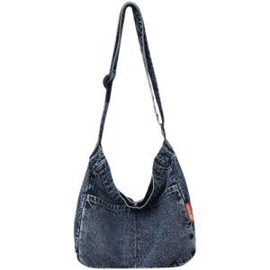 Japanese Style Canvas Retro Shoulder Crossbody Tote Bag Womens Casual Pure Color Denim Bag Minimalist All-Match Cloth Bag