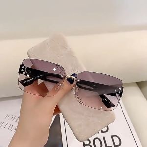 Womens Frameless Sunglasses Anti-Glare Anti Reflective Retro Eyeglasses for Outdoor Shopping Travelling