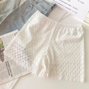 กางเกงขาสั้นผ้าลูกไม้บางๆ สำหรับผู้หญิง กางเกงขาสั้นฤดูร้อน กางเกงขายาวเอวสูง ทรงหลวม กางเกงขายาวลำลอง สีขาว ไม่รัดรูป