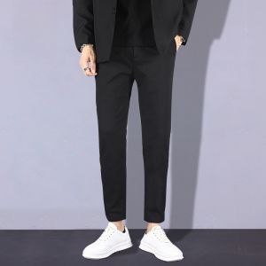 ROMON | Romon Mens Slim Straight Cotton Trousers Black Casual Long Pants Business Fashion Urban Style Spring Summer Collection