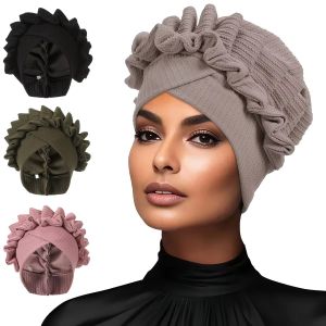 Indian Forehead Cross Turban Hat Women Chemo Cap Muslim Hijab Bonnet Ruffle Headscarf Beanies Bandanas Headband Turbante Mujer