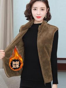 Double-Sided Fleece Short Vest Thickened Autumn Winter Coral Velvet Womens Jacket Versatile Elderly Mothers Cardigan Backless Top