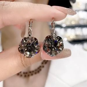 Purple High-End Earrings for Women Sparkling Full Rhinestone Pink Ear Clip Fresh This Years Popular Earrings Luxury Temperament Western Style Fashion