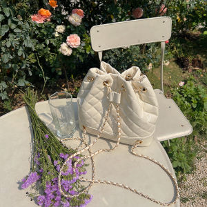 IELGY mini backpack womens all-match casual temperament rhombic chain drawstring drawstring mouth bucket bag all-match fashion for vacation and commuting