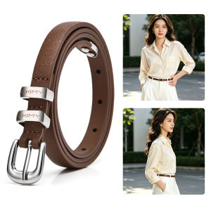 MENSPE Fashion Women Belts Super Thin Belt Retro Belt Elegant Slim Belt Soft Cow Leather Belt Adjustable Girls Ladies Long Straps Waistbands Dress Coat Alloy Buckle Leisure Belt 1.4cm Width