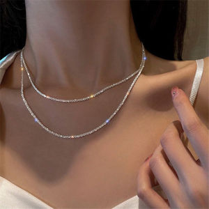 Beauty Woman Stackable Design Silver Minimalist Sparkling Necklace For Women Korean Clavicle Chain Flash Choker