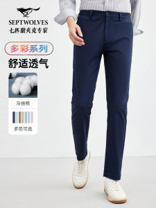 Septwolves Mens Elastic Casual Pants Lightweight Straight Leg Cotton Business Long Trousers Summer New Style Fashion City
