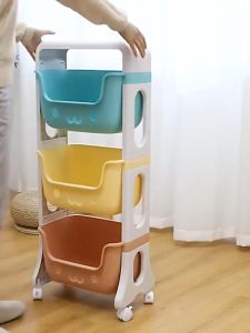 Rak Susun Serbaguna Tempat Buku Mainan Anak Portable Roda Rak Keranjang Display Toko Sayur Bumbu