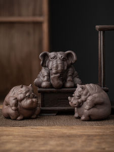 Yuxuan Purplue Sand Tea Pet Rhinoceros Handmade Elephant Ornaments Supportable Hippo Tea Set Rich Office Ornaments