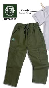 Setelan kemeja anak celana cargo panjang 4 5 6 7 8 9 10 11 12 Tahun