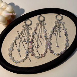 Light luxury pearl crystal phone chain fashionable and elegant car keychain ins style high-end alloy bag decoration