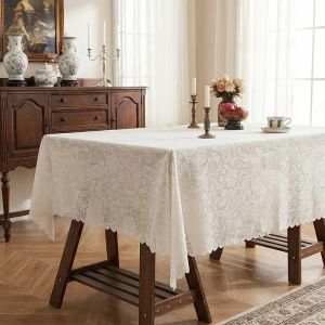 Embossed Phoenix Tail Flower Table Cover Small Fresh White Lace Dustproof Cloths Square Polyester Fabric Atmospheric Decorations Without Fading 1pcs