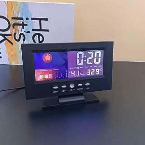 Voice Control Alarm Clock Color Screen Weather Forecast Temperature Humidity Night Light Digital Desktop Clock Black