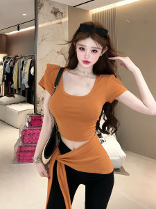 QIANMANZI | Bộ 3 Món Gồm Áo Thun Ôm Dáng Cổ Halter Quần Suông eo Cao