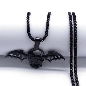 Fashion Halloween Gothic Vampire Bat Skull Wings Stainless Steel Necklace For Men and Women Titanium Steel Jewelry Gifts