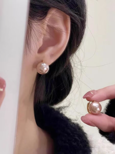 Champagne Colored Pearl Earrings 925 Sterling Silver Post Womens Fashionable Elegant Versatile White Enhancing Ear Jewelry