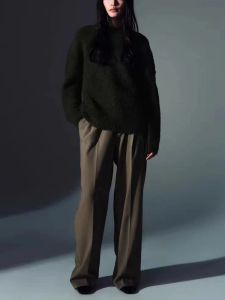 กางเกงขาตรงเอวสูงสำหรับแฟชั่นของผู้หญิง กางเกงวินเทจมีซิปทรงหลวมกางเกงขายาวลำลองสำหรับเดินทาง