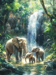 Elephant Waterfall Animal Landscape Artwork Jigsaw Puzzle 500/1000/1200/2000PCS Stress Relief Puzzle Wall Art Decor Gift