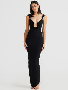 เรียบหรู Black/White Transition เซ็กซี่ ไม่มีสาย เดรสรัดรูป เดรส ทางการ สำหรับงานกลางคืน ชุดราตรี สตรีทสไตล์ เอวสูง คอวี โพลีเอสเตอร์ กระโปรงยาว