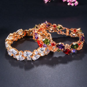 SEQUITO Màu Vàng Quý Giá Mạ Vàng Trải Nhựa Màu Trắng Nhiều Màu AAA Đá Zirconia Cubic Tiệc Nữ Vòng Tay Chuỗi Kim Cương Sang Trọng Vòng Trang Sức Cho Bữa Tiệc Đêm B186