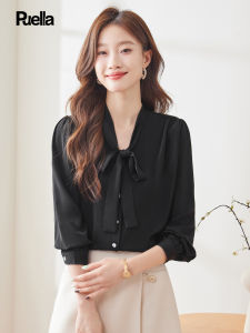 puella | French Retro Bow Lantern Sleeve Shirt Autumn Flattering