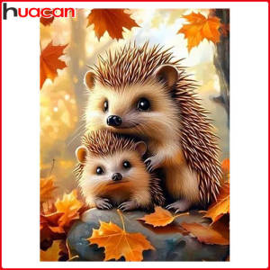 HUACAN New Diamond Painting Hedgehog Animal 5D DIY Autumn Scenery Full Square Round Diamond Mosaic Art Home Wall Decor