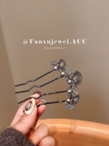 FANXU | Elegant Silver Ginkgo Leaf Pearl Hairpin for Bun Hairstyle