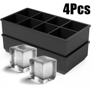 4Pcs 8-Grid Silicone Square Ice Mold Large Square Ice Cube Molds Reusable & BPA Free for Freezer Ice Cube Trays Ice Ball Maker for Whiskey Cold Drinks