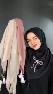Hijab Segi Empat ParisTassel Bordir Pita || Paris Jambul Pita Model Terbaru Terlaris