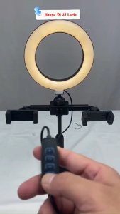 Tripod 2 Holder dan Ringlight 16cm + Tripod Mini Stand 28cm Hp Live Stream Make Up Vlog Lampu