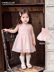 Sleeveless Sweet Mesh Dress with Bow