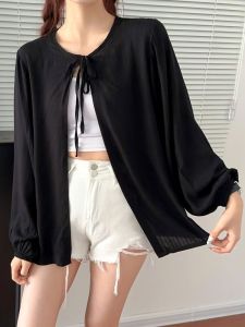 เสื้อคลุมกันแดดผ้าไหมคอตตอนสำหรับผู้หญิงในช่วงฤดูร้อน เสื้อคลุมกันแดดแขนยาวบางหลวมๆ ระบายอากาศได้ดี ผ้าฝ้ายเทียม