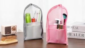 EVA Mesh Toiletry Bag Portable Travel Cosmetic Organizer Bag Stand‑up Transparent Mesh Makeup Zipper Bag For Women 여행용 파우치