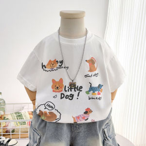 Boys Short Sleeve T-Shirt Pure Cotton Loose Fit Half Sleeve Cartoon Print Casual Summer Wear for Kids And Babies