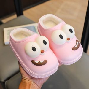 Anti-Slip Cute Big Eyes Children Cotton Slippers Home Use Warmth Waterproof New 2025 Style Fleece Lined Comfortable for Boys And Girls