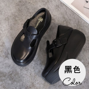 True Cowhide Thick Bottom Platform Shoes round Toe Womens Fashion Casual Breathable Comfortable Footwear Summer Season
